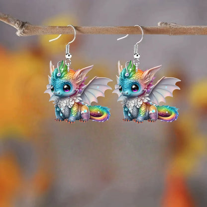 🌈Multicolor Dragon Baby Charm Earrings Set🦖
