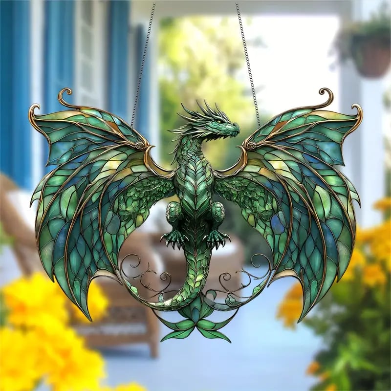 🐉Whimsical Forest Green Dragon Suncatcher Hanging Decor