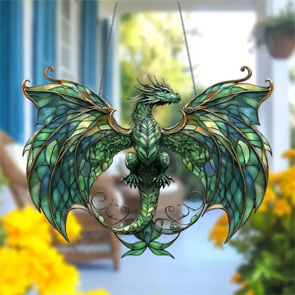 🐉Whimsical Forest Green Dragon Suncatcher Hanging Decor
