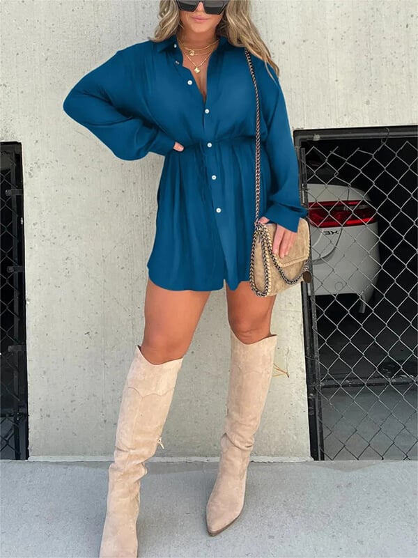 Solid Color Long Sleeve Shirt Bodysuit