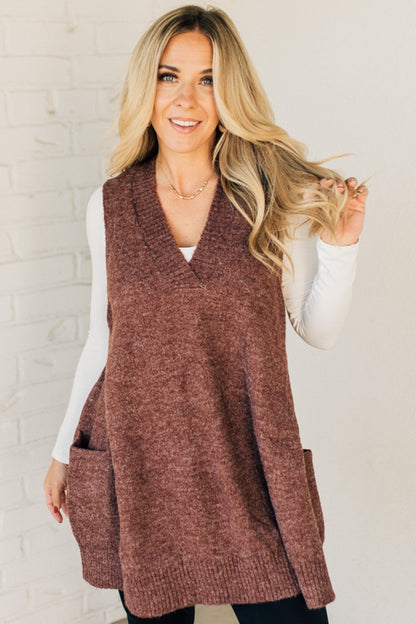 V Neck Sleeveless Pocket Sweater Vest