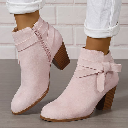 Women's Suede Side Zipper Ankle Boots