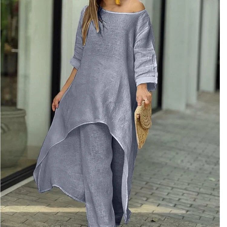 💥Last Day Promotion 49% OFF💥💕Women's Solid Color Cotton Linen Fashionable Casual Suit💃💃