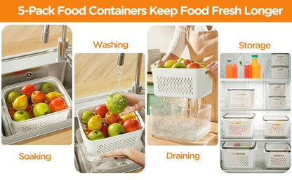 💖🔥Household transparent plastic food storage box-Including drain basket💧