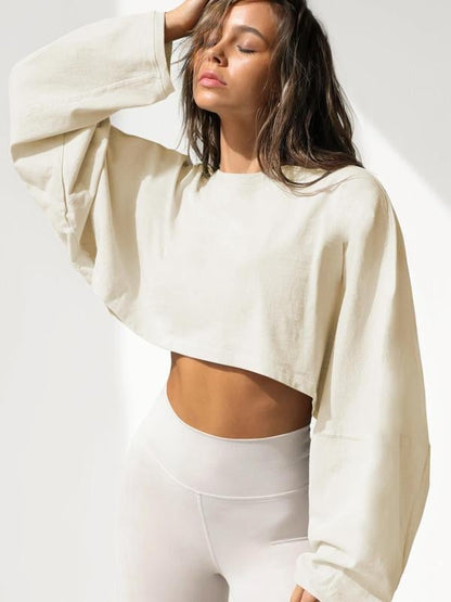 Women Long Sleeve Cropped Sweatshirt Oversized Crew Neck Workout Tops