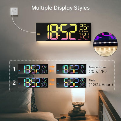 8.67''/16" Digital Wall Clock with RGB Color Changing Remote Control