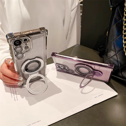 🔥New In Samsung S25 Series Case - Samsung Electroplated Glitter Four Corners Airbag Protection Magnetic Case with Invisible Stand