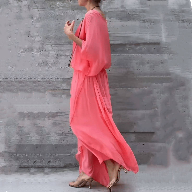 🌹Spring Promotion 49% OFF🌹Loose Top & Slit Wide-Leg Pants Chiffon 2-Piece Set