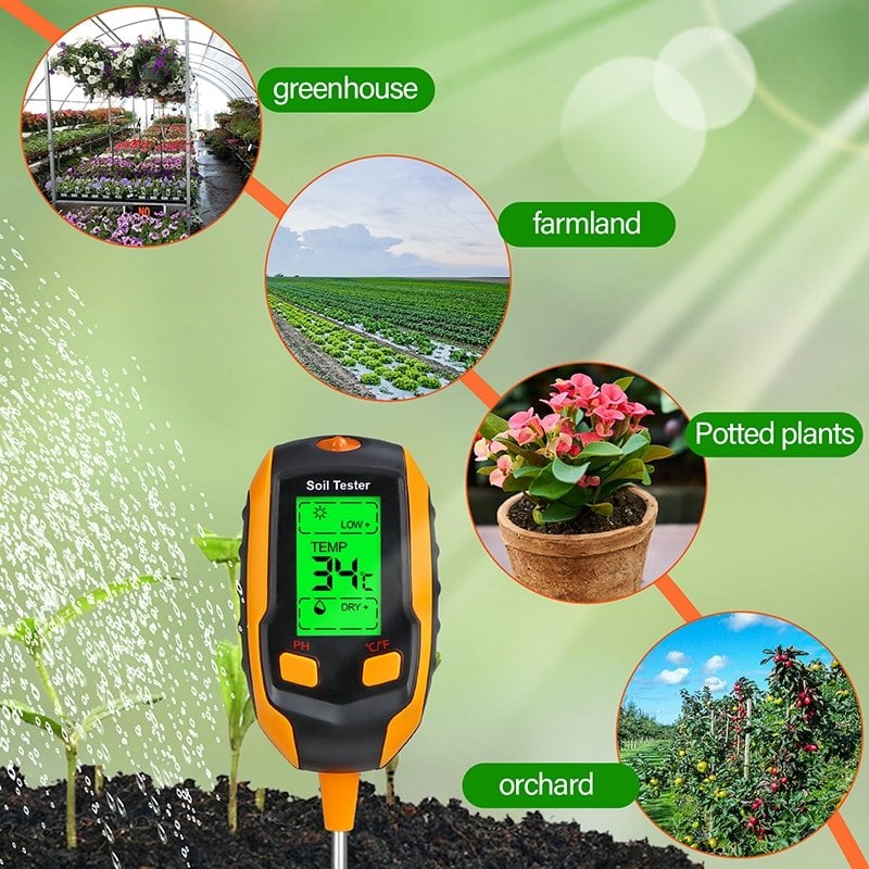 2025 Newly Upgraded Digital 4-in-1 Soil Test Meter, large LCD screen, probe accurately quick measure