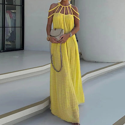 Modern and Sophisticated Linen Blend Draped Braids Cover Up Maxi Dress