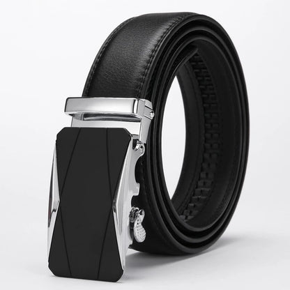 Men's Adjustable Buckle Leather Ratchet Belt, Trim to Fit