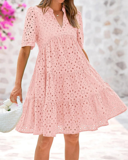 🌸Spring Specials🌸Elegant Hollow Out Lace Ruffle Casual Mini Dress