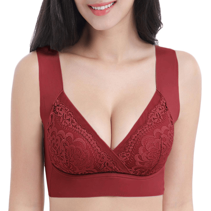 ROSY LIFT BRA –Plus Size Comfort Extra Elastic Wireless Support Lace Bra (Size runs the same as regular bras)