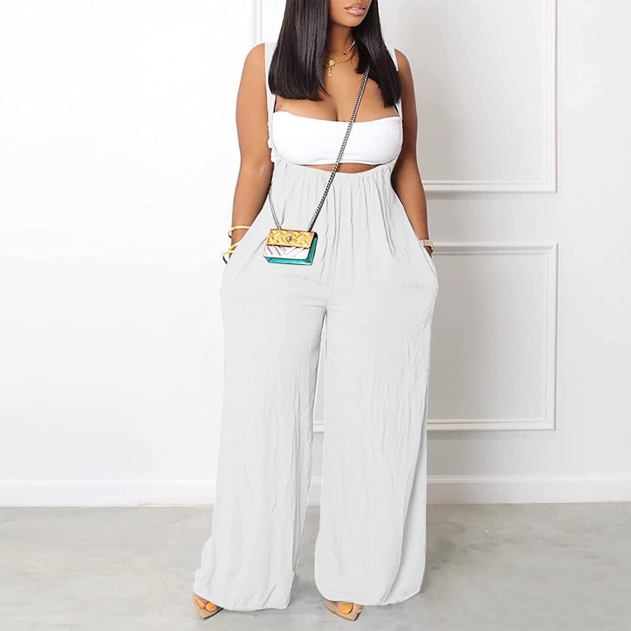 ✨LAST DAY ONLY 49% OFF🔥Women's Drawstring Tie Back Wide Leg Pocket Suspender Pants