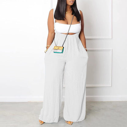 ✨LAST DAY ONLY 49% OFF🔥Women's Drawstring Tie Back Wide Leg Pocket Suspender Pants