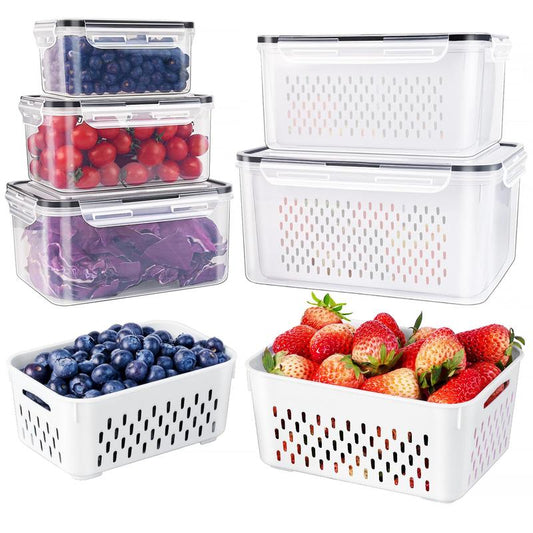 💖🔥Household transparent plastic food storage box-Including drain basket💧
