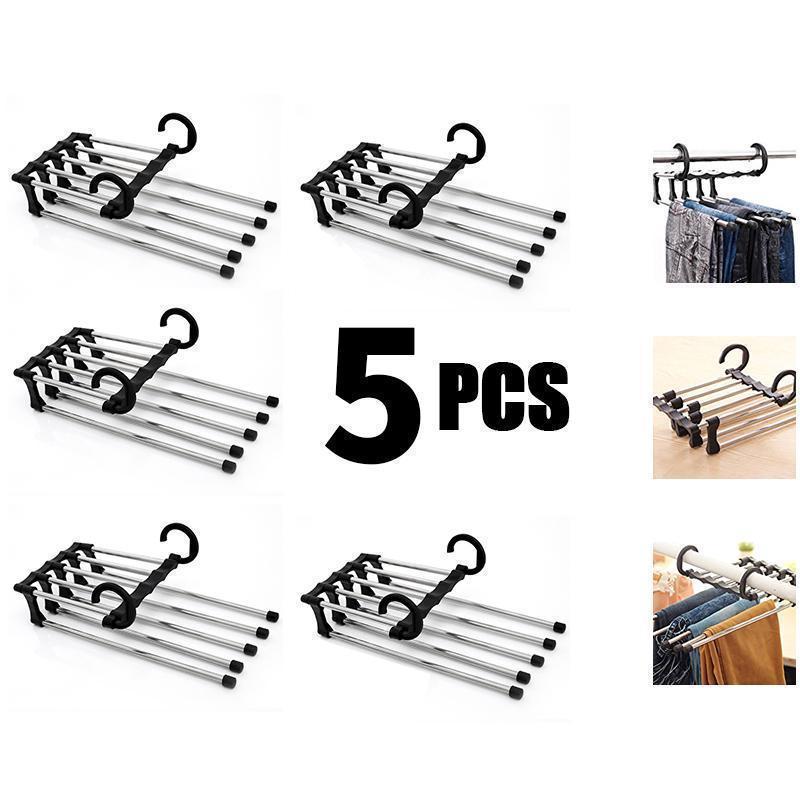 🔥Multi-functional Pants Rack - Closet Multiple Layers Multifunctional Uses Rack Organizer for Trousers Scarves Slack (1 Pack with 5 Metal Clips)