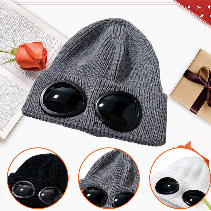 Unisex Solid Color Goggle Lens Design Beanie Hat