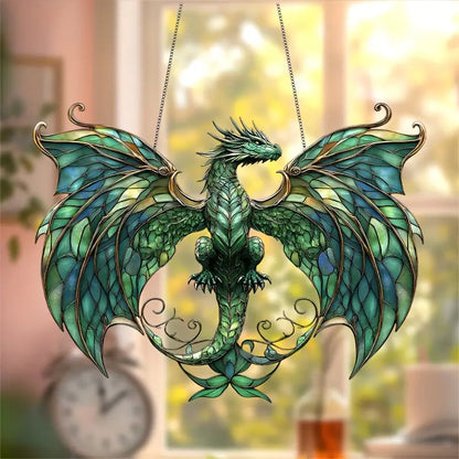 🐉Whimsical Forest Green Dragon Suncatcher Hanging Decor