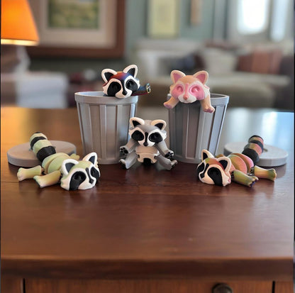 🦝🦝Adopt Your Own Mischievous 3D Printed Raccoon – With Optional Trash Can