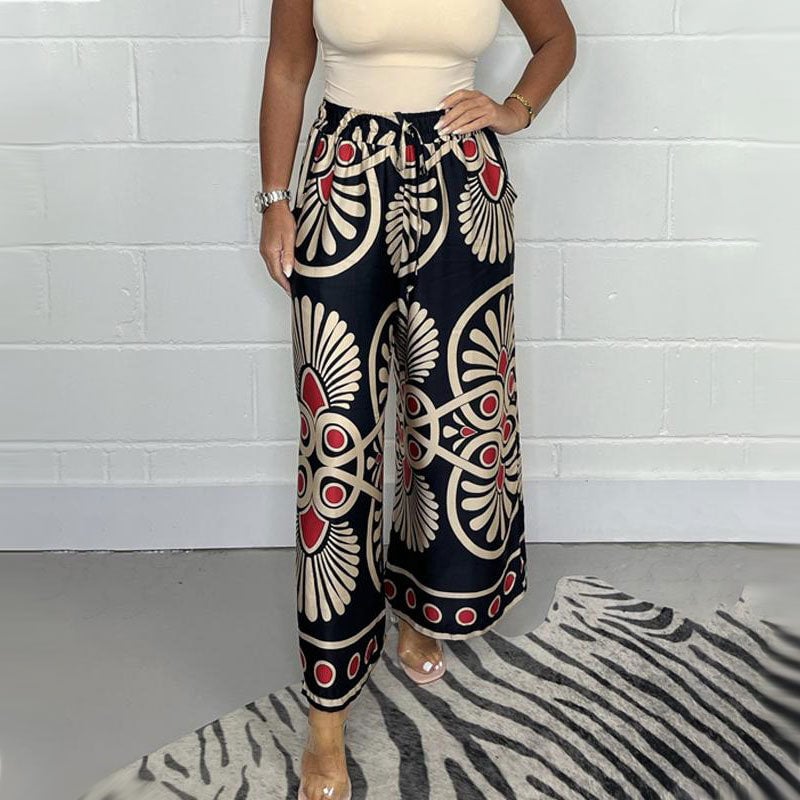 🌷Women's Fashion Satin Elegant Printed Wide Leg Pants✨