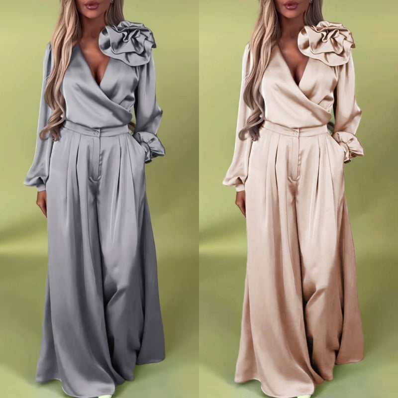 🌸NEW HOT SALE✨Effortless Elegance!💃Women’s V-Neck Top & Wide-Leg Pants 2-Piece Set – Chic & Comfortable!🌸