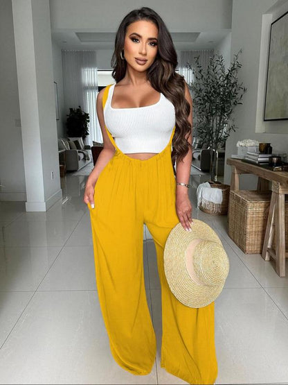 ✨LAST DAY ONLY 49% OFF🔥Women's Drawstring Tie Back Wide Leg Pocket Suspender Pants