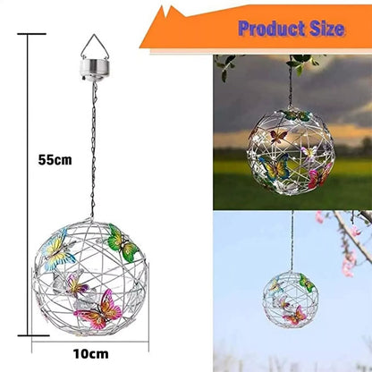 Solar Lighted Hanging Mesh Orb with Colorful Butterflies