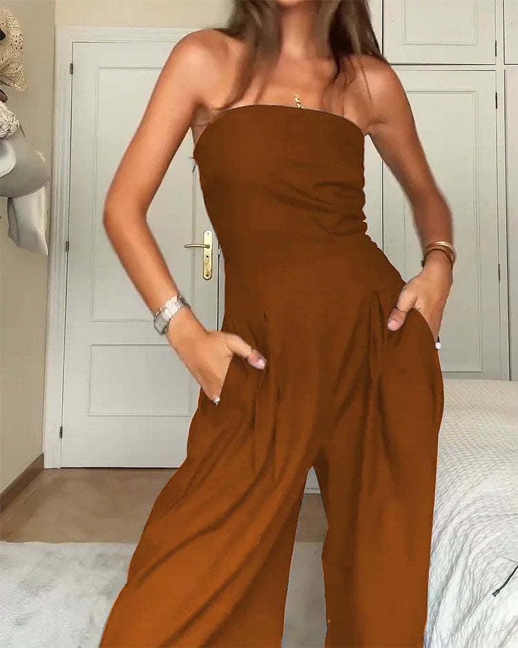 Women's Strapless Jumpsuit With Pockets