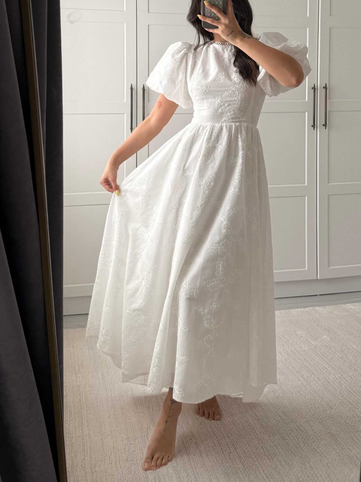 Princess White Lace Puff Sleeve Dress