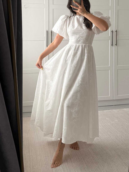 Princess White Lace Puff Sleeve Dress
