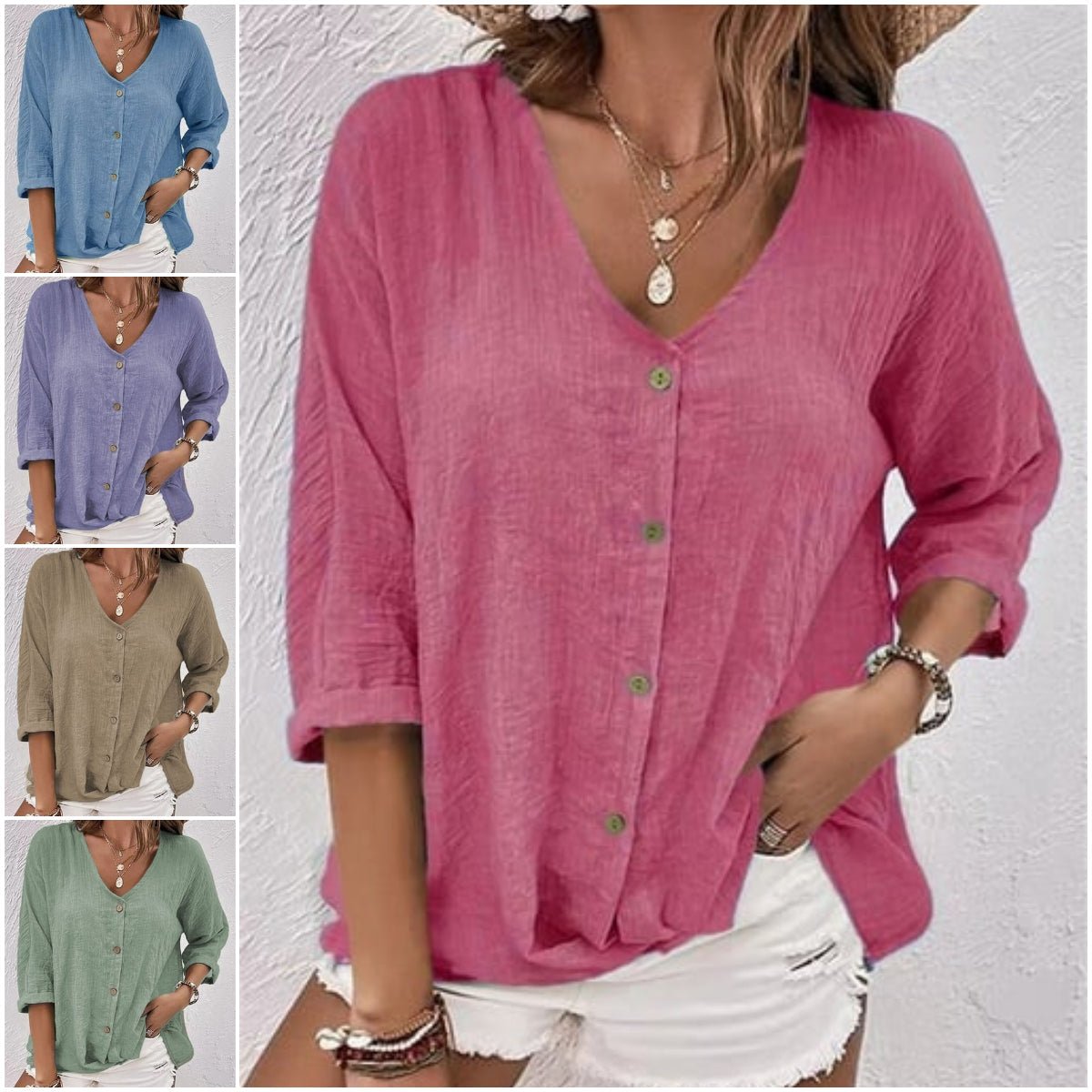 2025 New Classic Linen Blouse in Solid Color