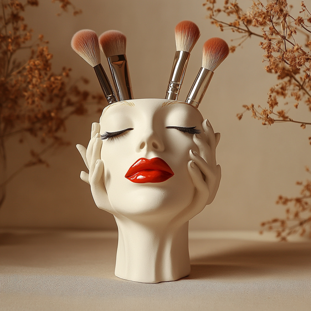 Sculptural Face Makeup Brush Holder