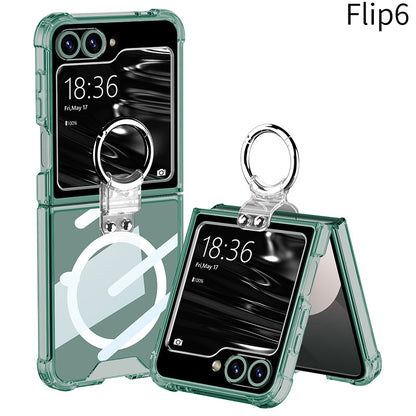 Magnetic All-included Shockproof Phone Cover With Ring Holder For Galaxy Z Flip6 Flip5 Flip4 4Flip3