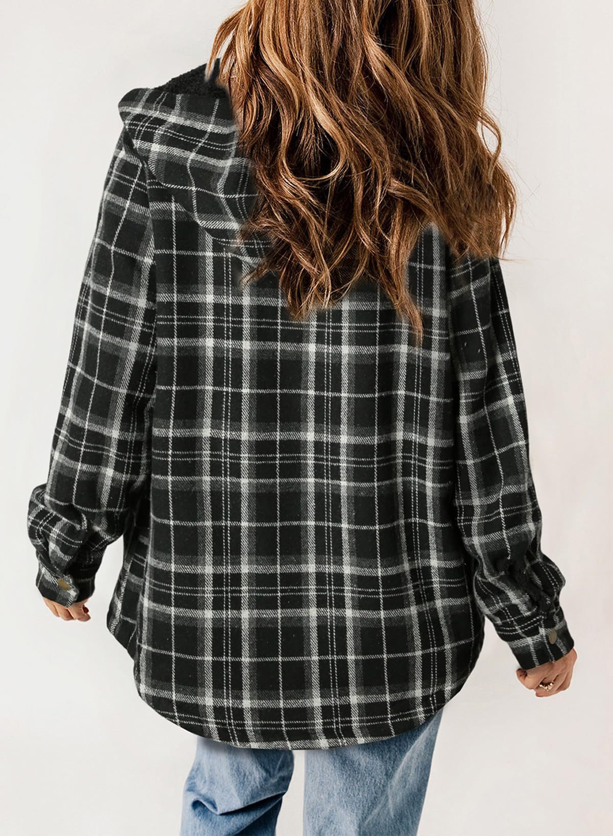 Women's Fall Thickened Flannel Long Sleeve Plaid Jacket Coat with Hood