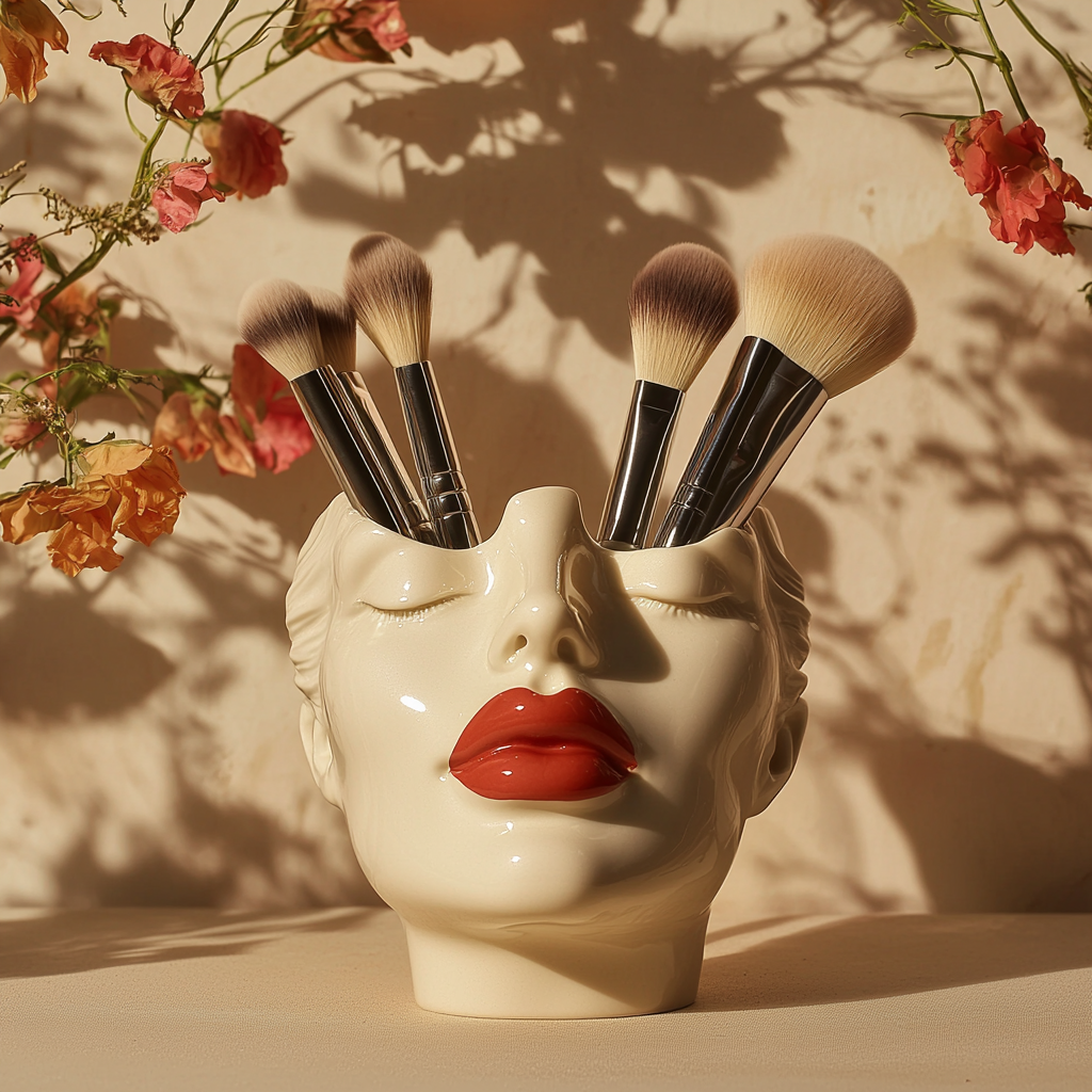 Sculptural Face Makeup Brush Holder