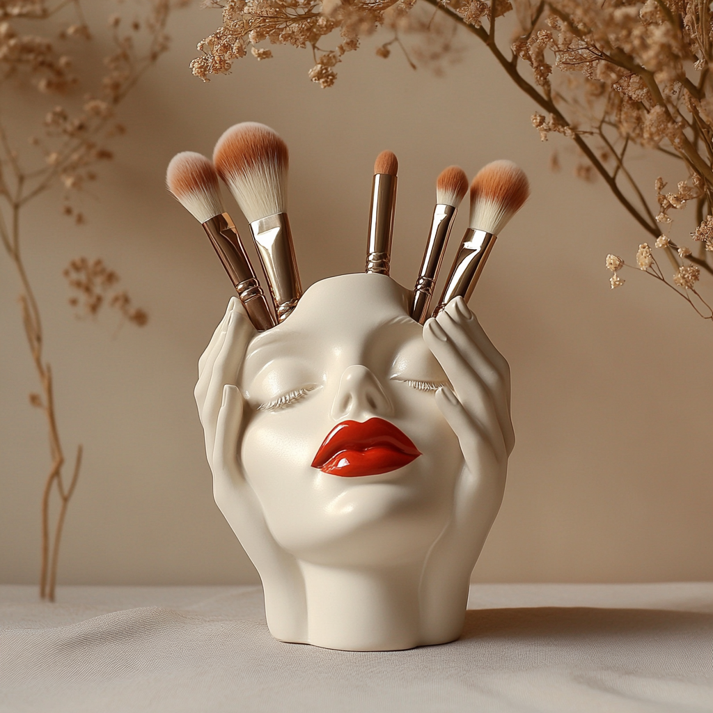 Sculptural Face Makeup Brush Holder