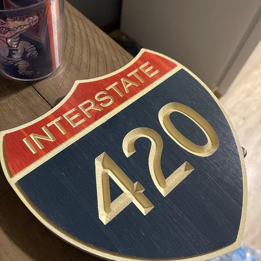 🛡Interstate 420 Shield Carved Wood Highway Sign
