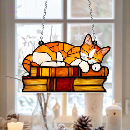 🎄2024 Christmas Gift 50% Off--Acrylic Cat Book Suncatcher Ornament