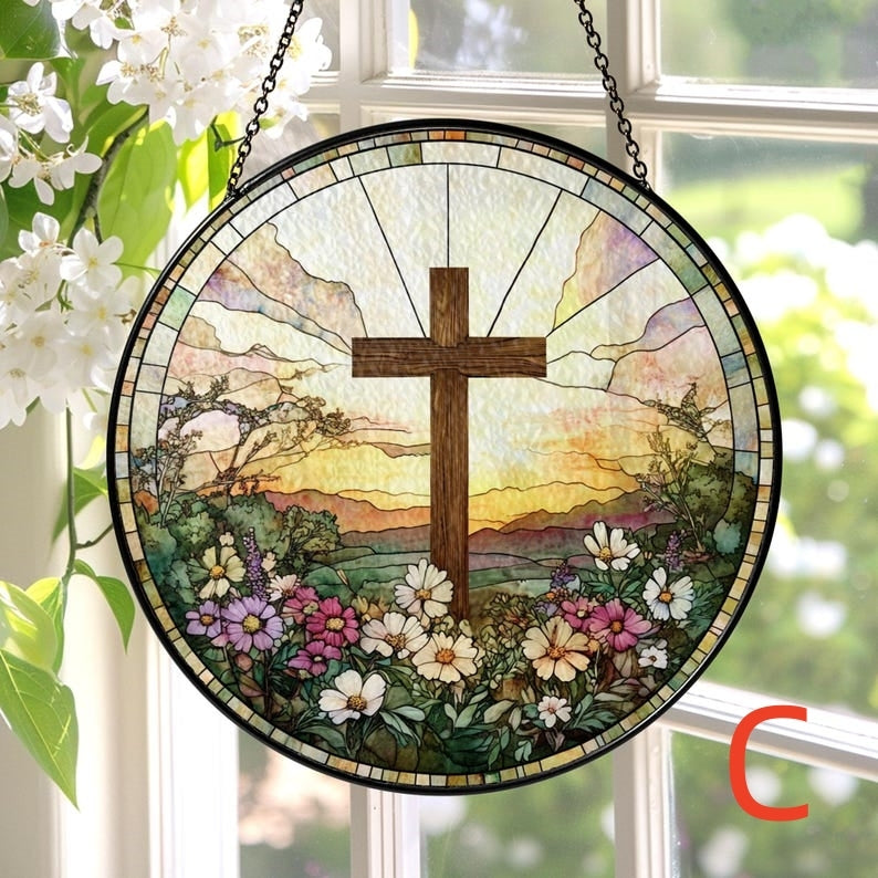 🔥🔥Last Day 50% Off--Cross And Wild Flower Suncatcher Ornament