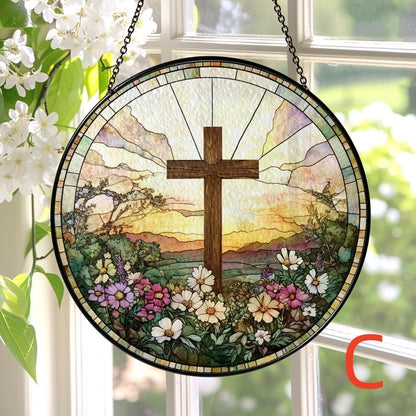 🔥🔥Last Day 50% Off--Cross And Wild Flower Suncatcher Ornament