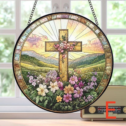 🔥🔥Last Day 50% Off--Cross And Wild Flower Suncatcher Ornament