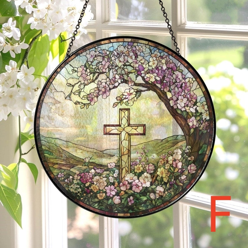 🔥🔥Last Day 50% Off--Cross And Wild Flower Suncatcher Ornament