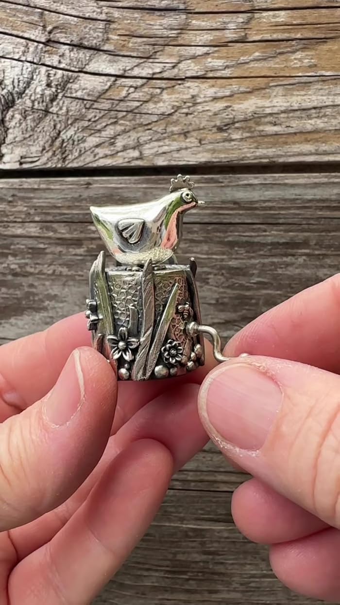 ✨2025 New Arrival🐔 Handcrafted Silver Clay Automata – The Funny Silver Chicken Toy 🐔