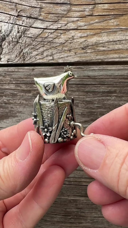 ✨2025 New Arrival🐔 Handcrafted Silver Clay Automata – The Funny Silver Chicken Toy 🐔