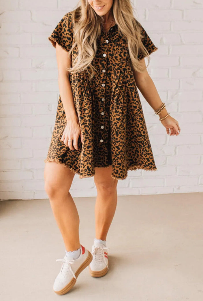Wild Wish Leopard Denim Dress
