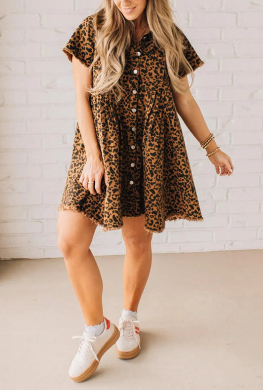 Wild Wish Leopard Denim Dress
