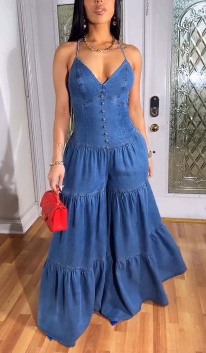 Sexy Halterneck Sleeveless Denim Dress