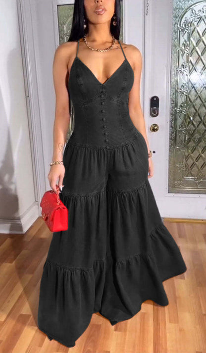 Sexy Halterneck Sleeveless Denim Dress