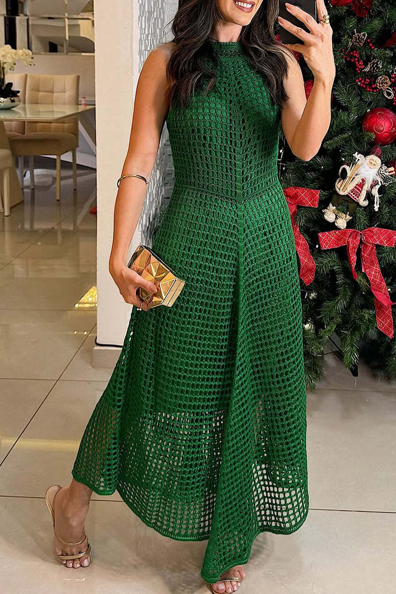 Round Neck Sleeveless Elegant Hollow Dress